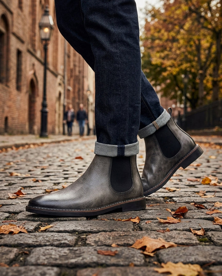 Men's Leather Chelsea Boots with Elastic Side Panel