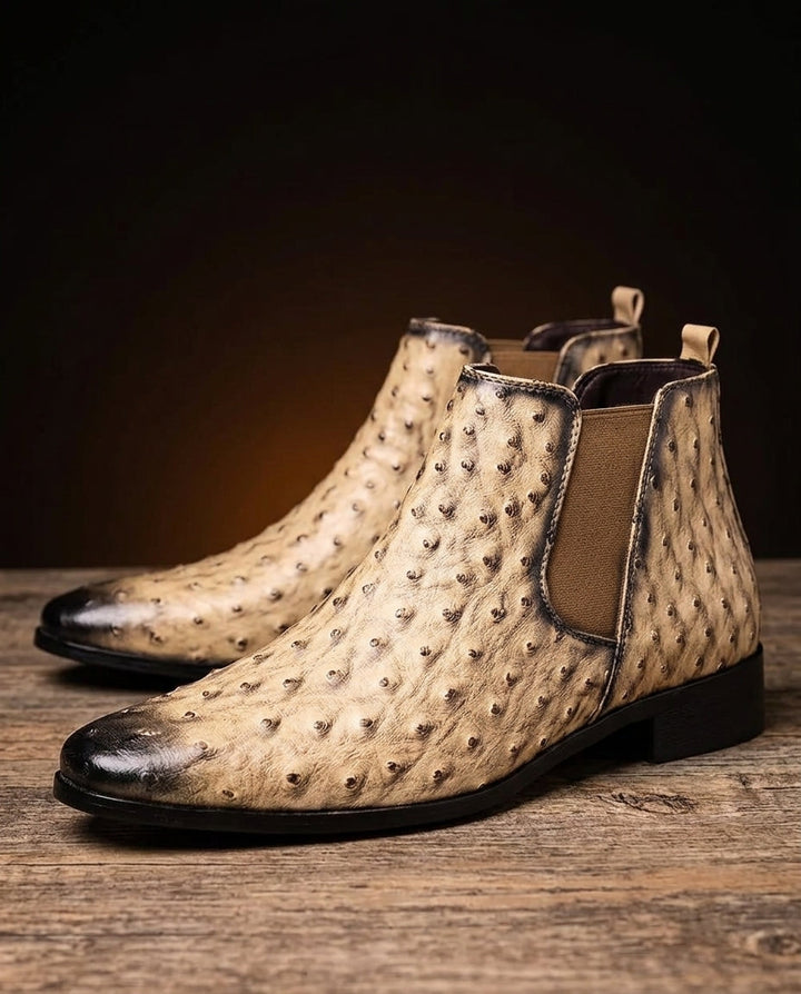 Men's Ostrich Embossed Chelsea Boots with Slip-On Design