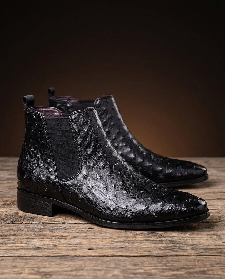 Men's Ostrich Embossed Chelsea Boots with Slip-On Design