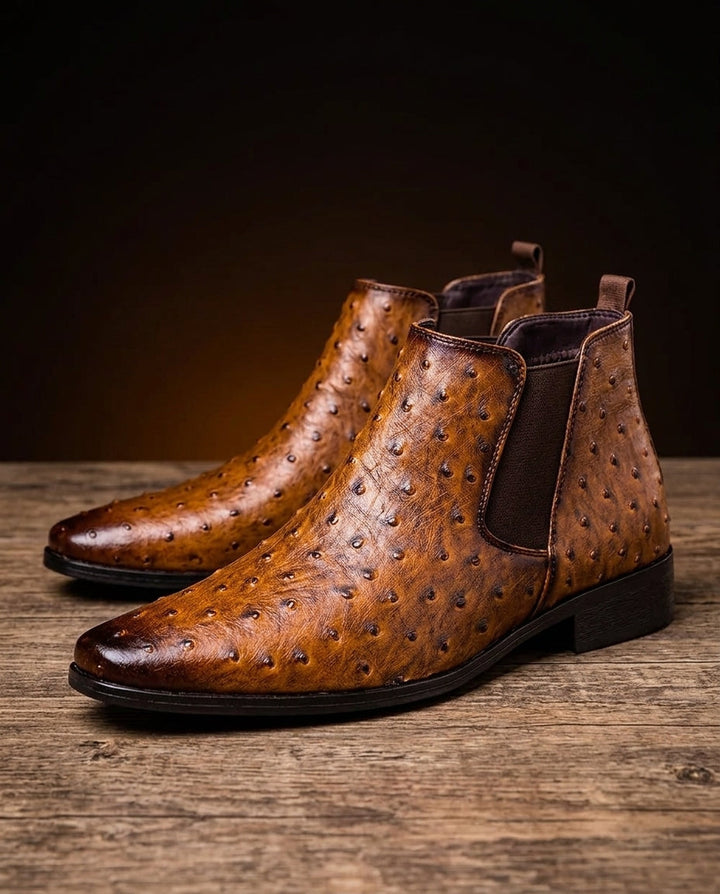 Men's Ostrich Embossed Chelsea Boots with Slip-On Design