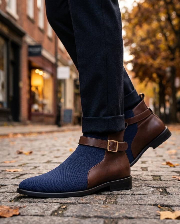 Men's Leather Ankle Boots with Buckle Strap Detail