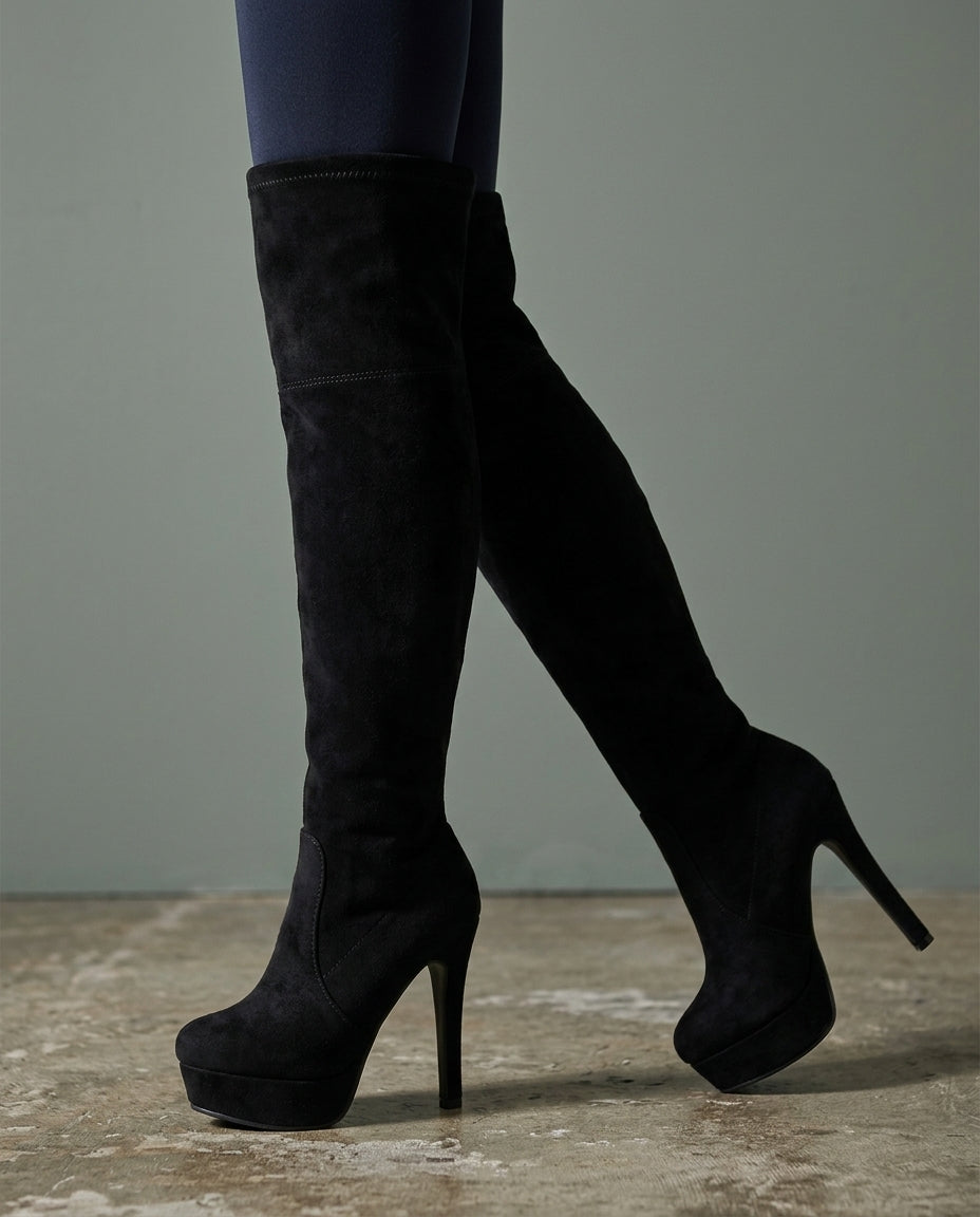 Women's Suede Over-the-Knee Boots with Stiletto Heel