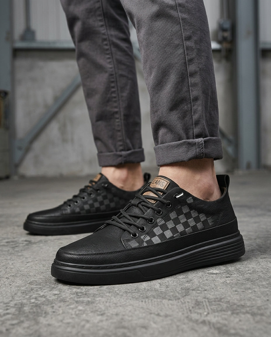 Men's Denim Panel Chunky Sneakers with Lace-Up Closure