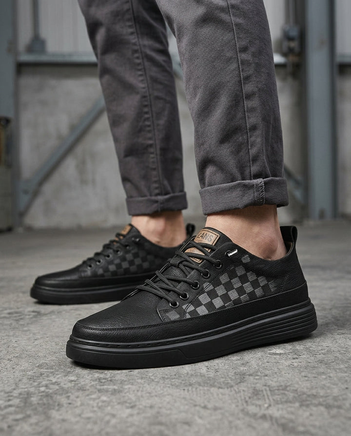 Men's Denim Panel Chunky Sneakers with Lace-Up Closure