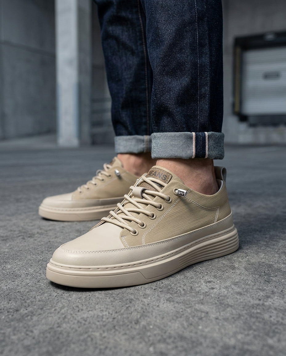 Men's Denim Panel Chunky Sneakers with Lace-Up Closure
