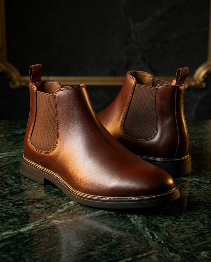 Men's Leather Chelsea Boots with Pull Tab
