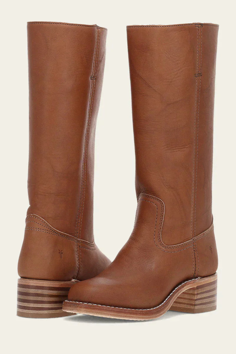 Women's Leather Knee-High Boots with Stacked Heel
