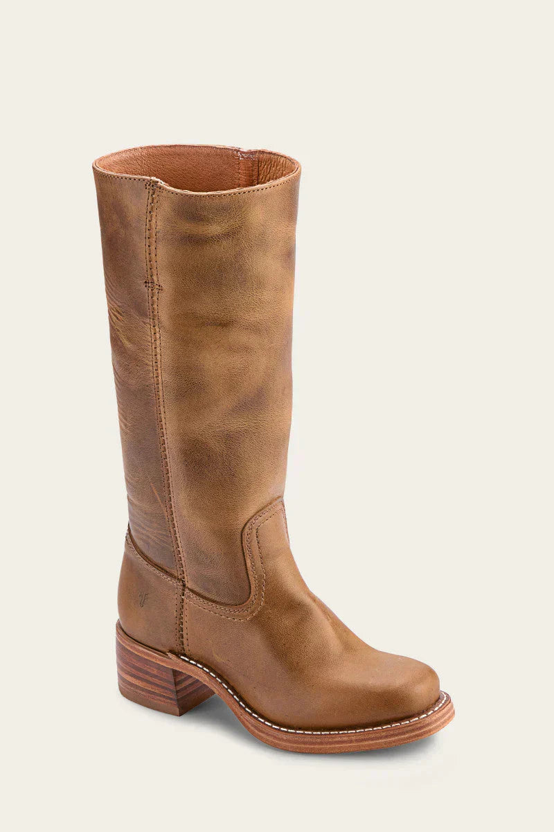 Women's Leather Knee-High Boots with Stacked Heel