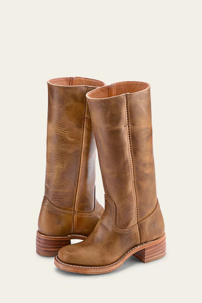 Women's Leather Knee-High Boots with Stacked Heel
