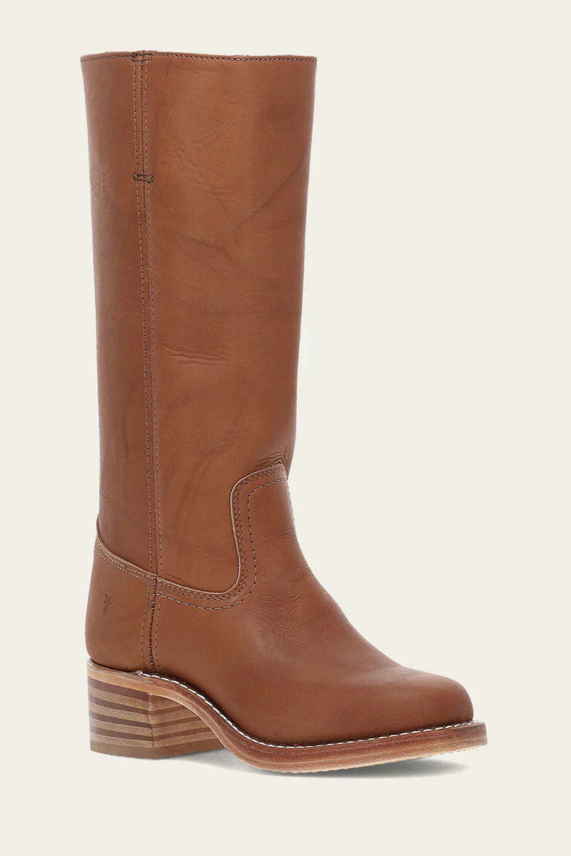 Women's Leather Knee-High Boots with Stacked Heel