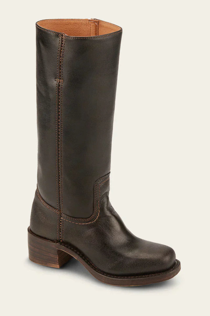 Women's Leather Knee-High Boots with Stacked Heel