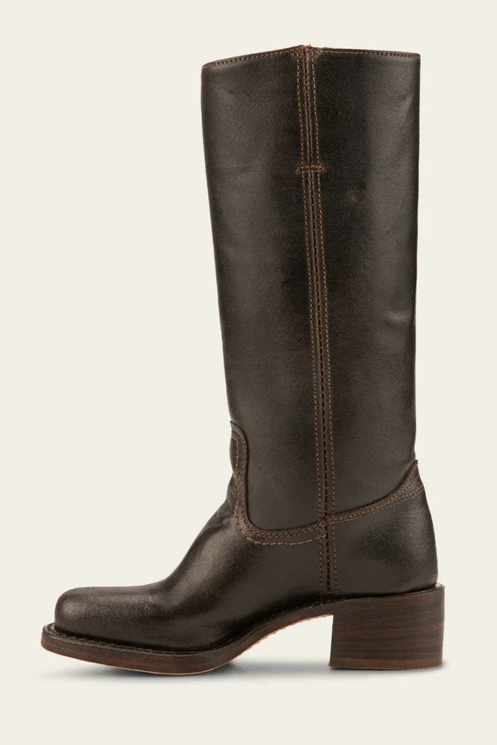 Women's Leather Knee-High Boots with Stacked Heel