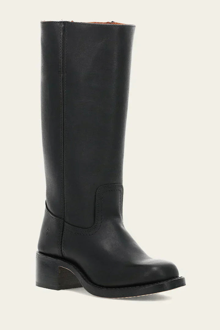 Women's Leather Knee-High Boots with Stacked Heel