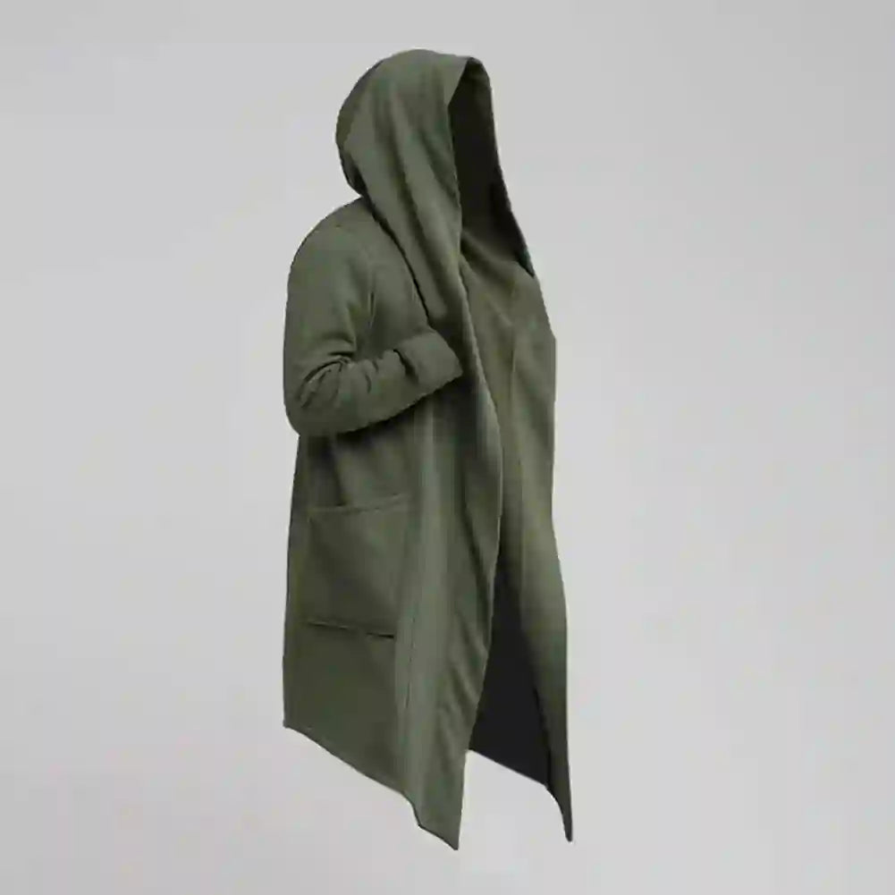Men's Longline Hooded Open Front Cardigan with Pockets