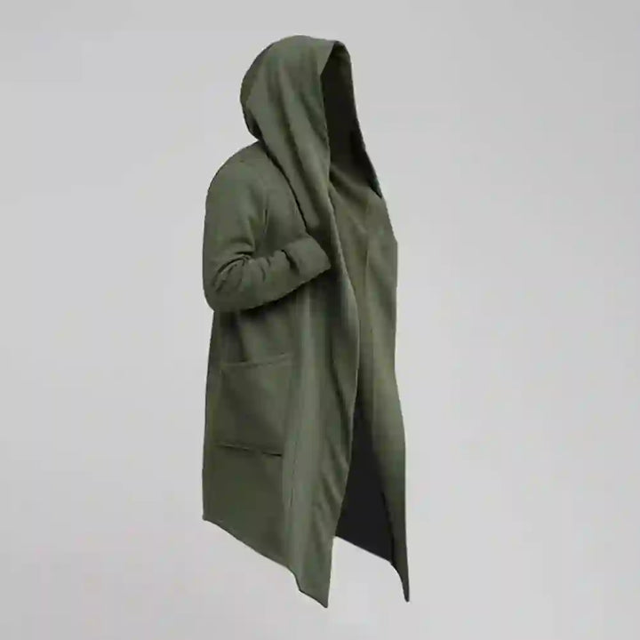 Men's Longline Hooded Open Front Cardigan with Pockets