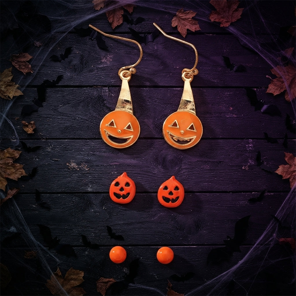 Women's Halloween Spider Cauldron Stud Earrings Set