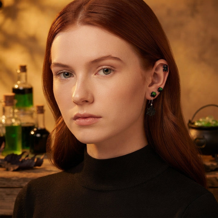 Women's Halloween Spider Cauldron Stud Earrings Set