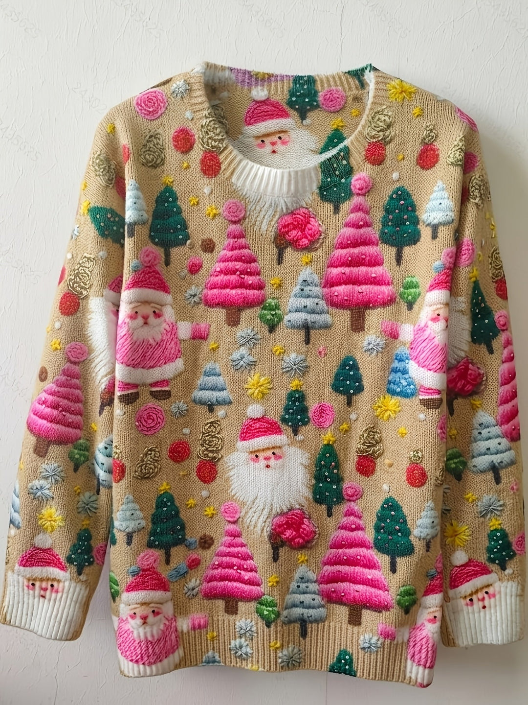 Women's Embroidered Santa Christmas Sweater Oversized Fit