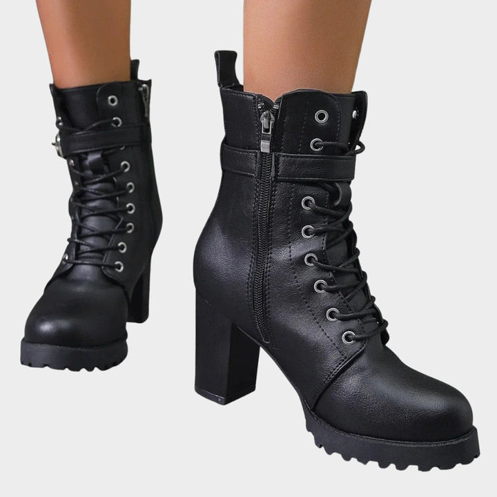 Women's Lace-Up Combat Ankle Boots with Block Heel