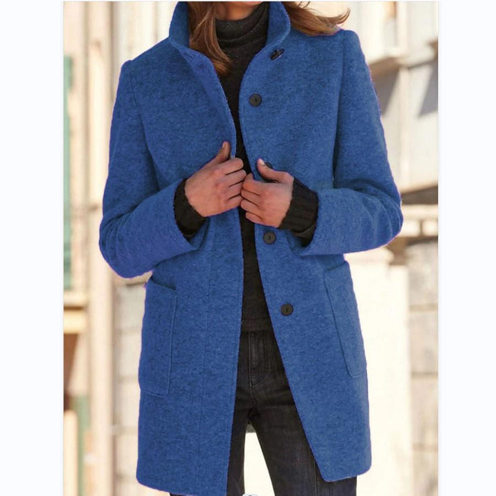 Women's Wool Stand Collar Coat with Button Front