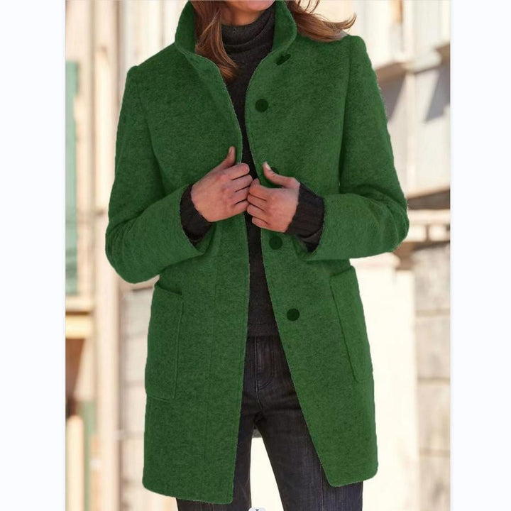 Women's Wool Stand Collar Coat with Button Front