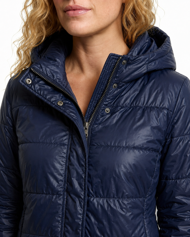 Women's Glossy Puffer Jacket with Hood