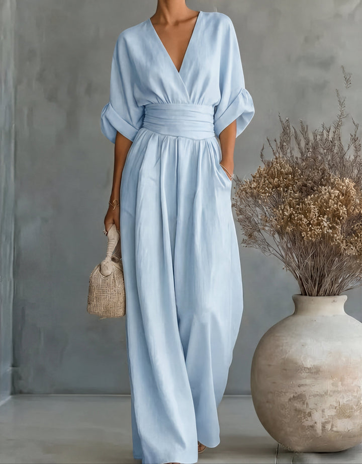 Elegant Wide Leg V Neck Jumpsuit