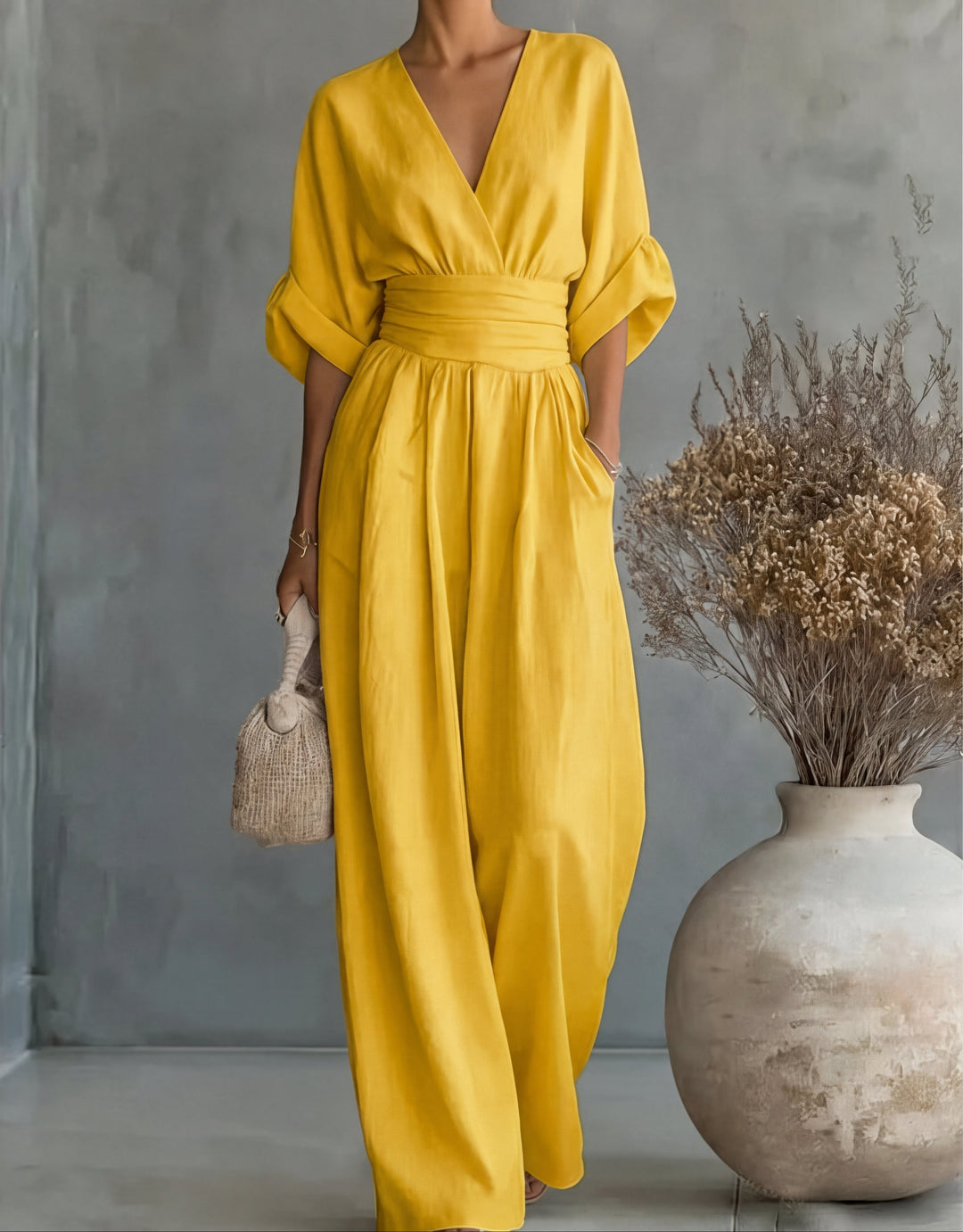 Elegant Wide Leg V Neck Jumpsuit
