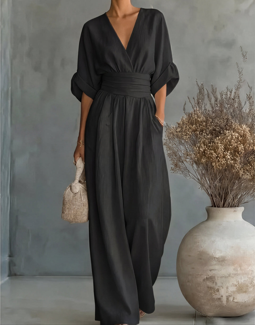 Elegant Wide Leg V Neck Jumpsuit