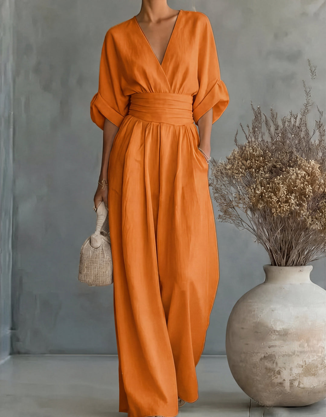 Elegant Wide Leg V Neck Jumpsuit