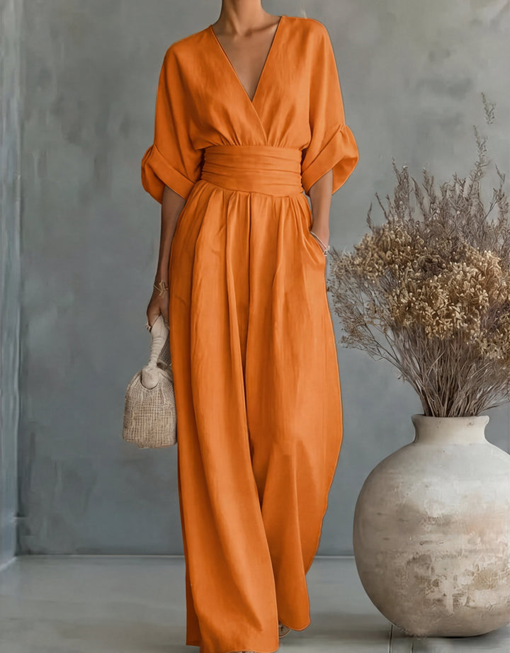 Elegant Wide Leg V Neck Jumpsuit