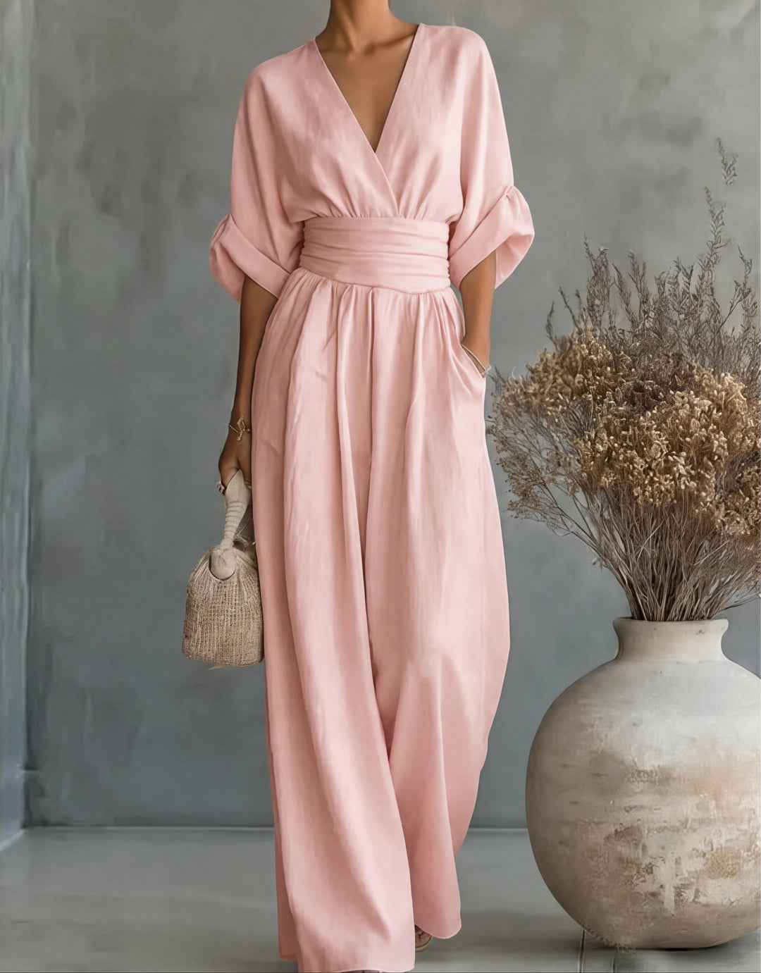 Elegant Wide Leg V Neck Jumpsuit