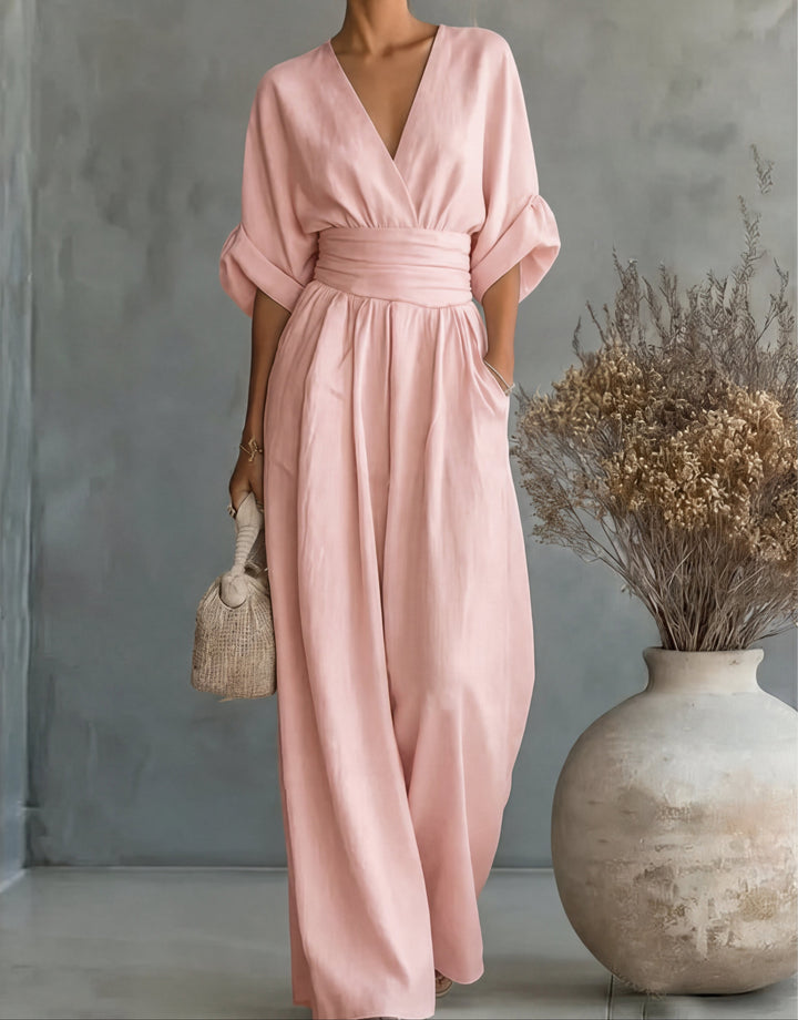 Elegant Wide Leg V Neck Jumpsuit