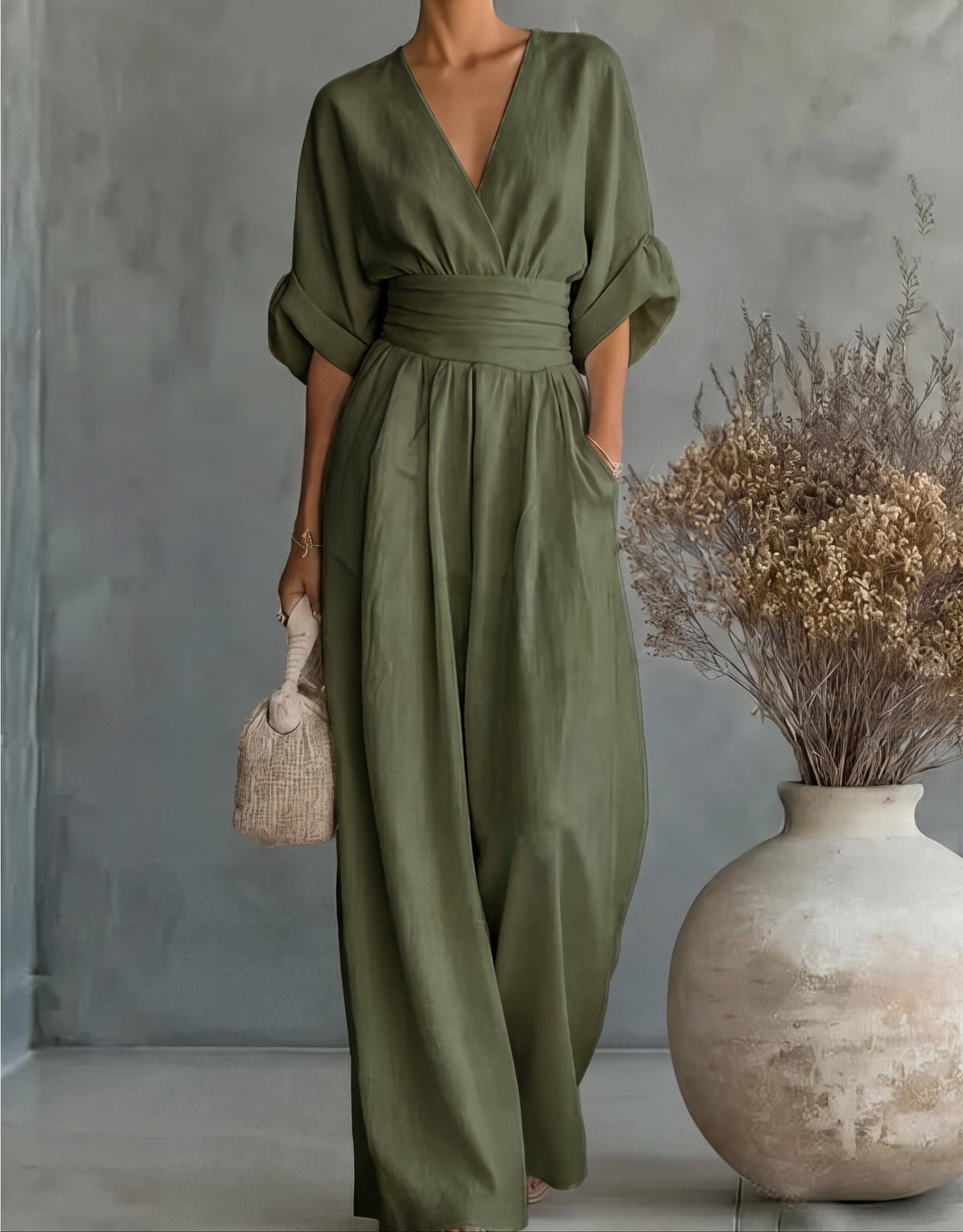 Elegant Wide Leg V Neck Jumpsuit