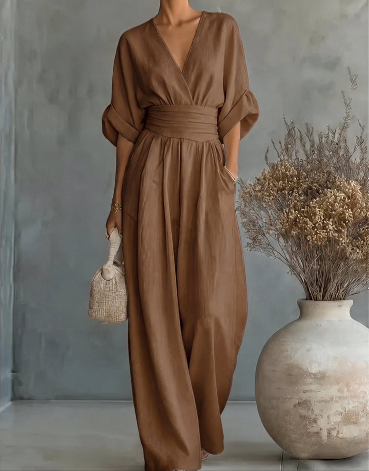 Elegant Wide Leg V Neck Jumpsuit