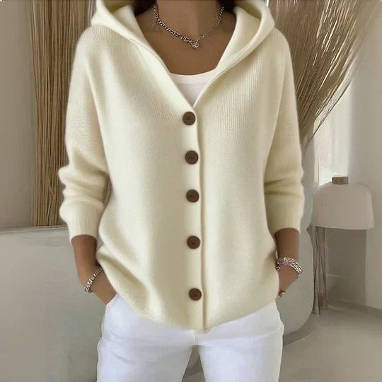 Women's Knit Hooded Cardigan with Button Front