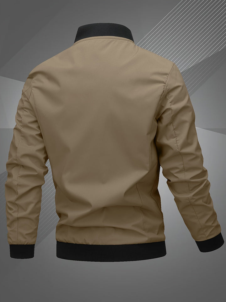Men's Zip-Up Bomber Jacket with Ribbed Trim