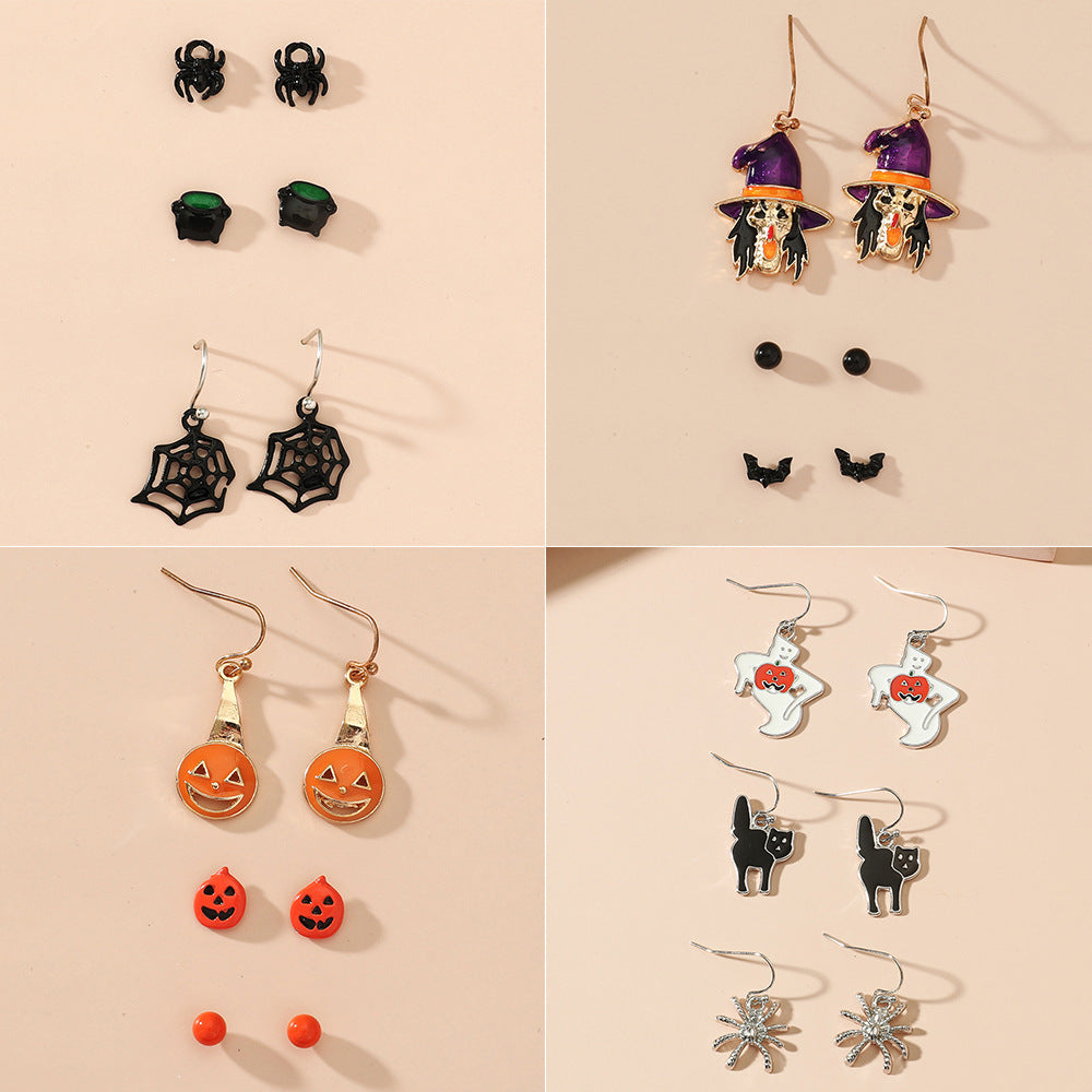 Women's Halloween Spider Cauldron Stud Earrings Set