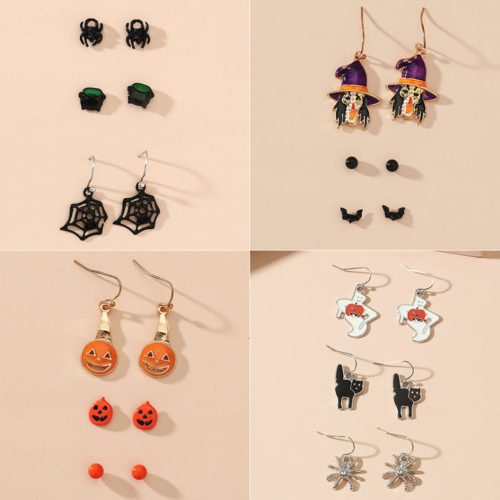 Women's Halloween Spider Cauldron Stud Earrings Set