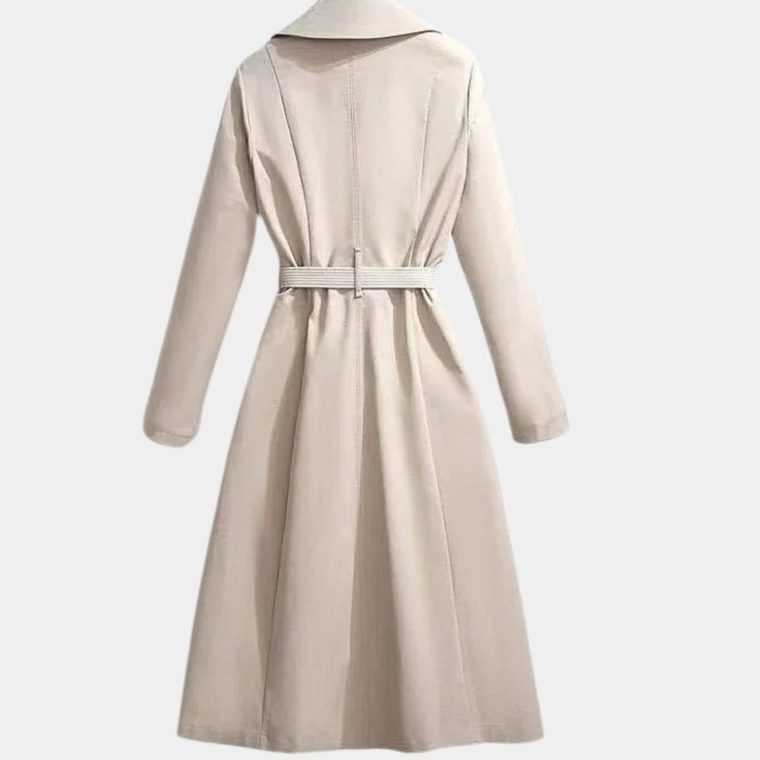 Women's Belted Midi Trench Coat with Turndown Collar