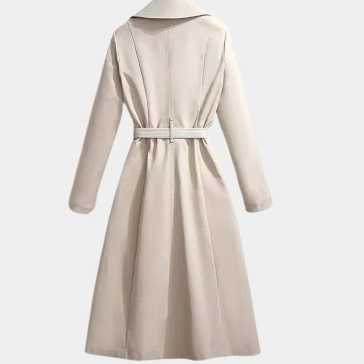 Women's Belted Midi Trench Coat with Turndown Collar