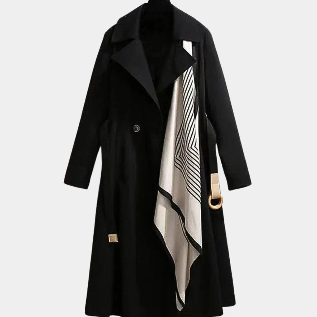 Women's Belted Midi Trench Coat with Turndown Collar