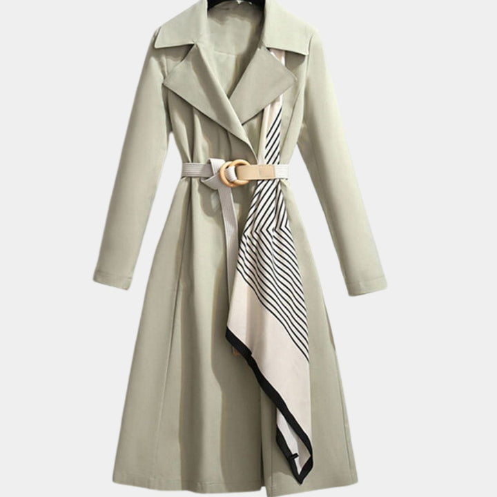 Women's Belted Midi Trench Coat with Turndown Collar