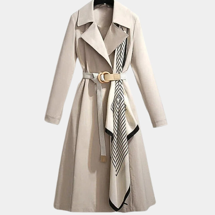 Women's Belted Midi Trench Coat with Turndown Collar