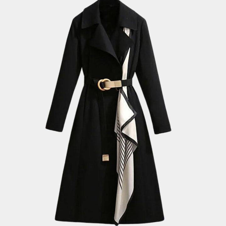 Women's Belted Midi Trench Coat with Turndown Collar