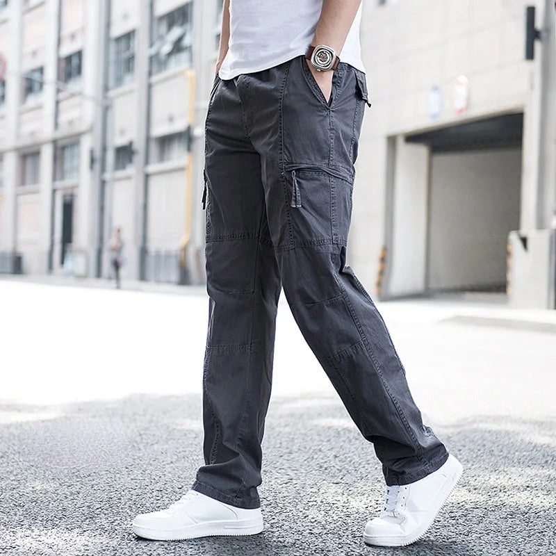 Men's Cotton Cargo Pants with Zip Pockets
