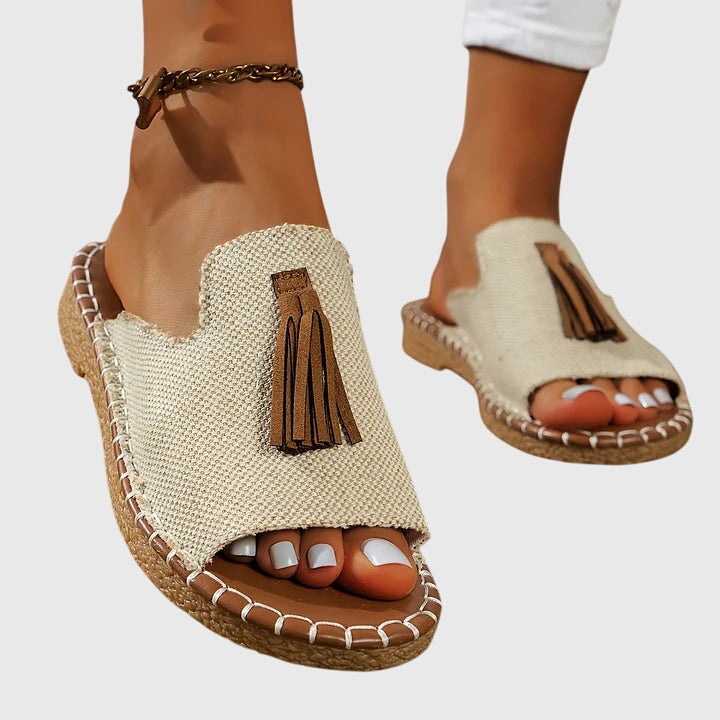 Women's Tasseled Animal Print Slide Sandals