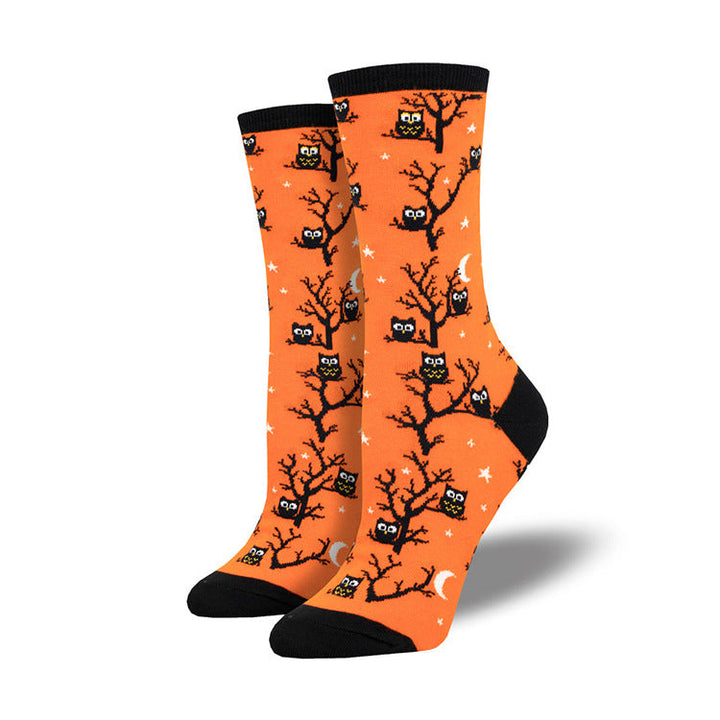 Halloween Pumpkin Witch Crew Socks with Maple Leaf Print