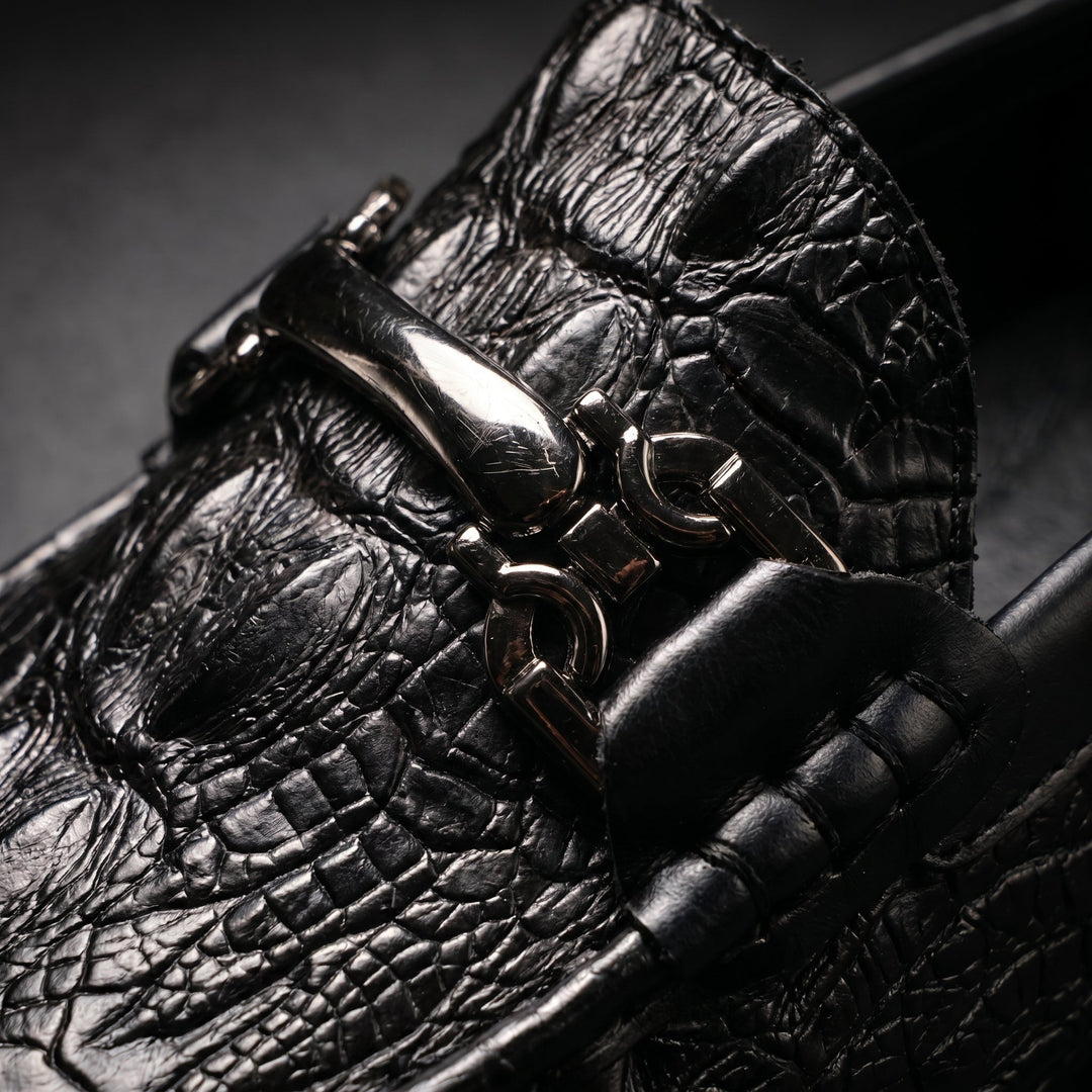 Men's Croc-Embossed Leather Loafers with Bit Buckle