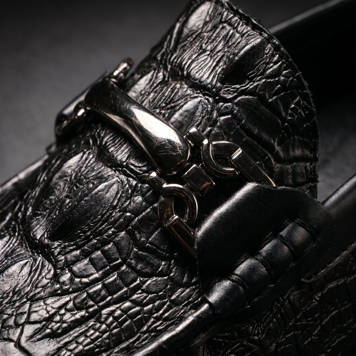 Men's Croc-Embossed Leather Loafers with Bit Buckle